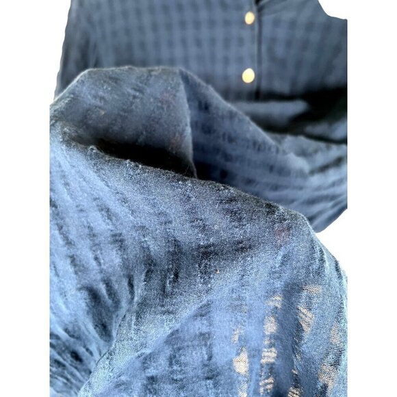 J.Jill Women Size M Navy Blue MOP Button Front Top Tab 3/4 Sleeve Texture Fabric - Picture 8 of 12